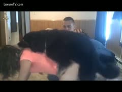 Excited boyfriend assists whilst his slut bonks their dog